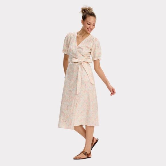 Universal Thread Dresses & Skirts - Universal Thread - Women's Puff Short Sleeve Midi Wrap Dress - Univer Pink